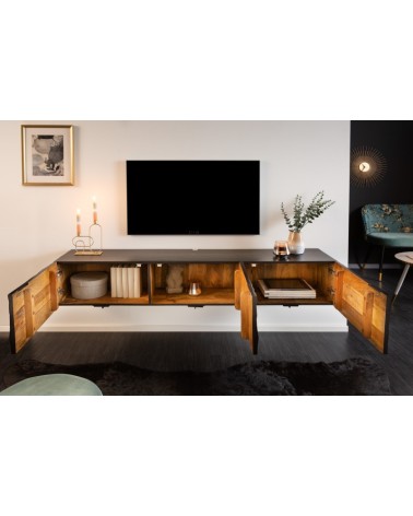 Meuble TV suspendu noir INFINITY en bois massif de manguier