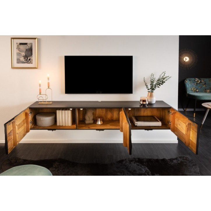 Meuble TV suspendu noir INFINITY en bois massif de manguier