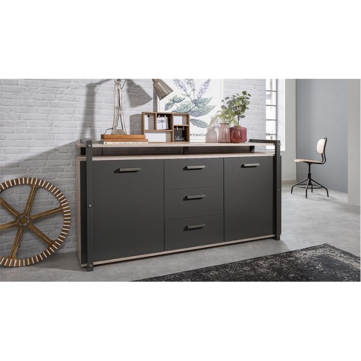 Buffet BROOKS 180cm anthracite et chêne