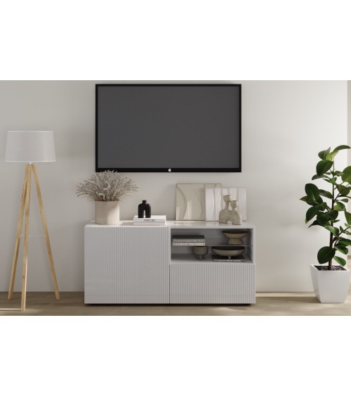 Meuble TV 1 porte, 1 tiroir Rio blanc - 121 x 42 x 57cm