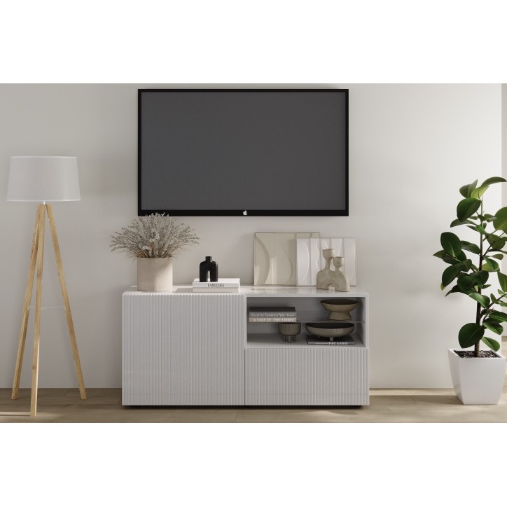 Meuble TV 1 porte, 1 tiroir Rio blanc - 121 x 42 x 57cm