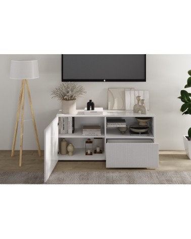 Meuble TV 1 porte, 1 tiroir Rio blanc - 121 x 42 x 57cm