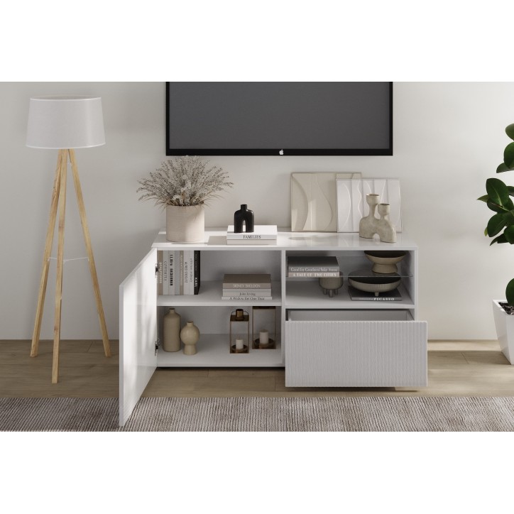 Meuble TV 1 porte, 1 tiroir Rio blanc - 121 x 42 x 57cm