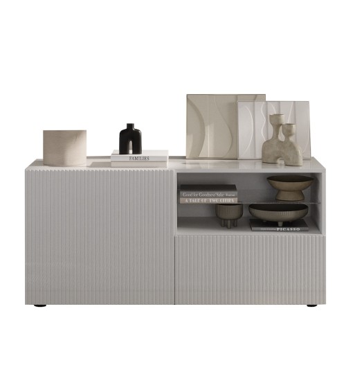 Meuble TV 1 porte, 1 tiroir Rio blanc - 121 x 42 x 57cm