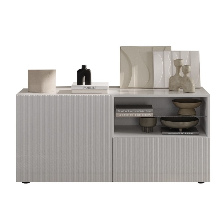 Meuble TV 1 porte, 1 tiroir Rio blanc - 121 x 42 x 57cm