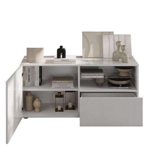 Meuble TV 1 porte, 1 tiroir Rio blanc - 121 x 42 x 57cm