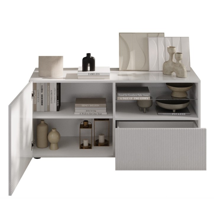 Meuble TV 1 porte, 1 tiroir Rio blanc - 121 x 42 x 57cm