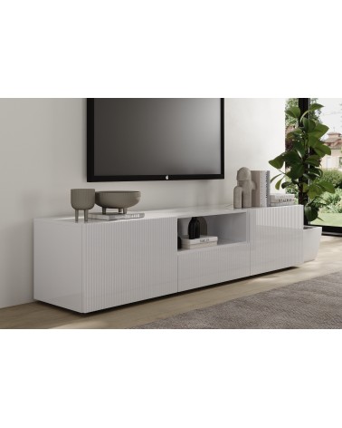 Meuble TV 2 portes, 1 tiroir Rio blanc - 184 x 42 x 42,5cm