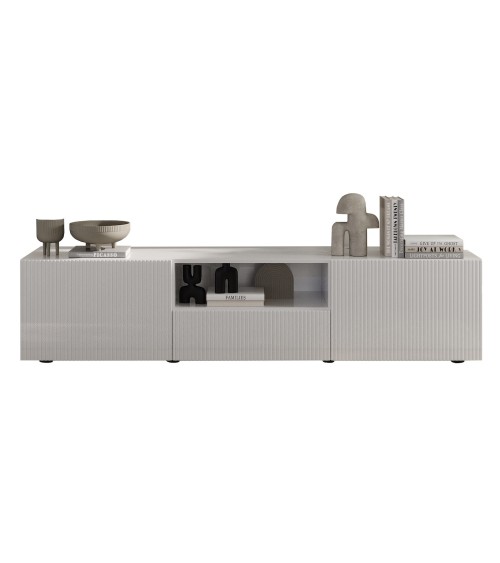 Meuble TV 2 portes, 1 tiroir Rio blanc - 184 x 42 x 42,5cm