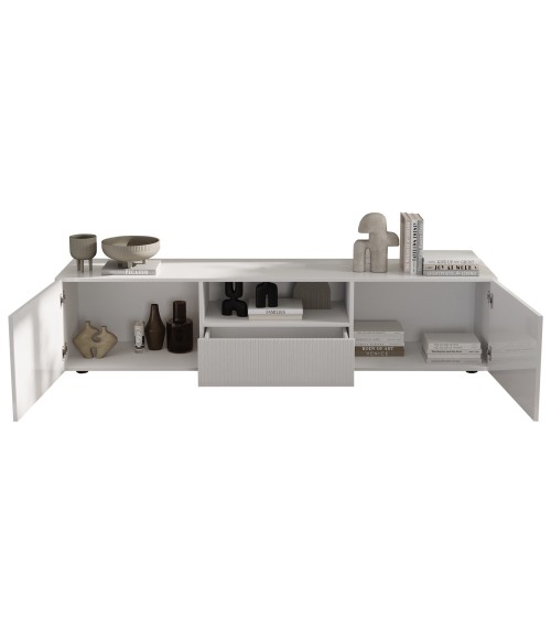 Meuble TV 2 portes, 1 tiroir Rio blanc - 184 x 42 x 42,5cm