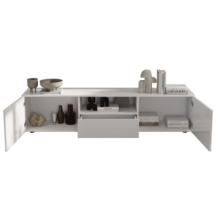 Meuble TV 2 portes, 1 tiroir Rio blanc - 184 x 42 x 42,5cm