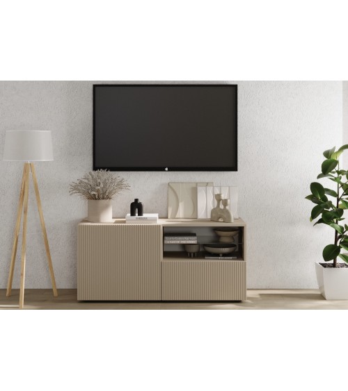 Meuble TV 1 porte, 1 tiroir Rio cashmere - 121 x 42 x 57cm