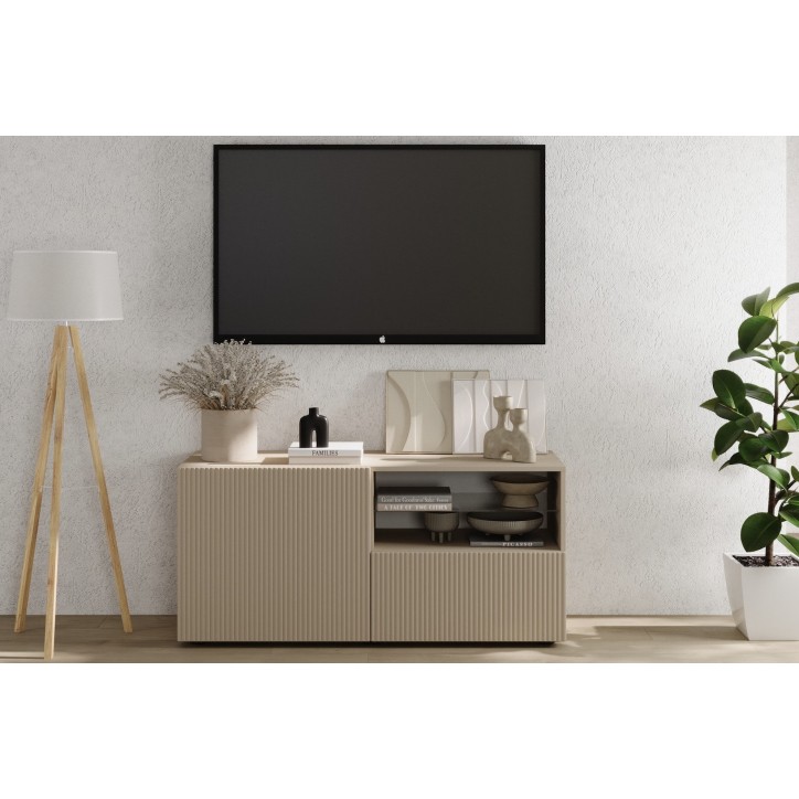 Meuble TV 1 porte, 1 tiroir Rio cashmere - 121 x 42 x 57cm