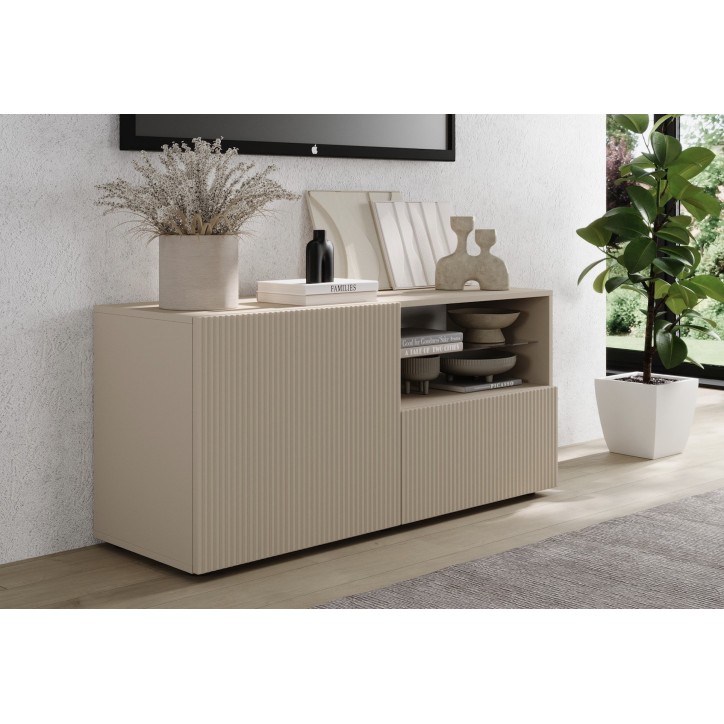 Meuble TV 1 porte, 1 tiroir Rio cashmere - 121 x 42 x 57cm