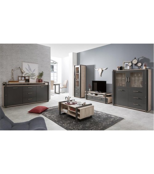 Buffet BROOKS 180cm anthracite et chêne