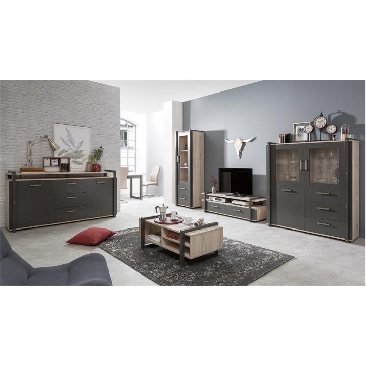 Buffet BROOKS 180cm anthracite et chêne