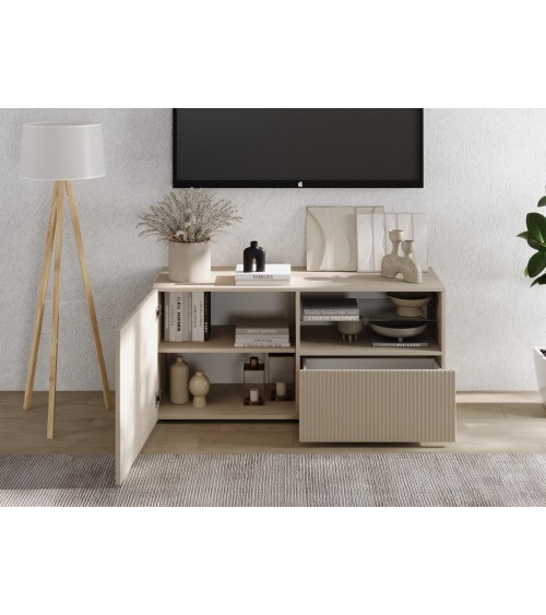 Meuble TV 1 porte, 1 tiroir Rio cashmere - 121 x 42 x 57cm