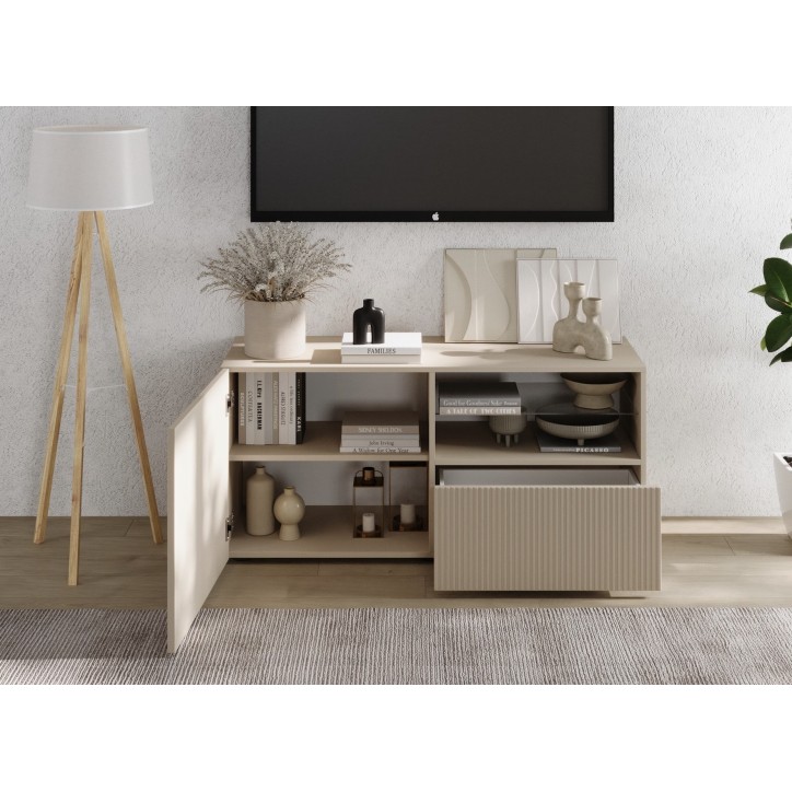 Meuble TV 1 porte, 1 tiroir Rio cashmere - 121 x 42 x 57cm