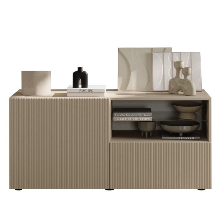 Meuble TV 1 porte, 1 tiroir Rio cashmere - 121 x 42 x 57cm