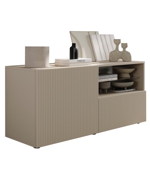 Meuble TV 1 porte, 1 tiroir Rio cashmere - 121 x 42 x 57cm