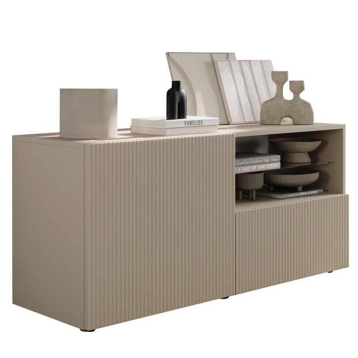 Meuble TV 1 porte, 1 tiroir Rio cashmere - 121 x 42 x 57cm