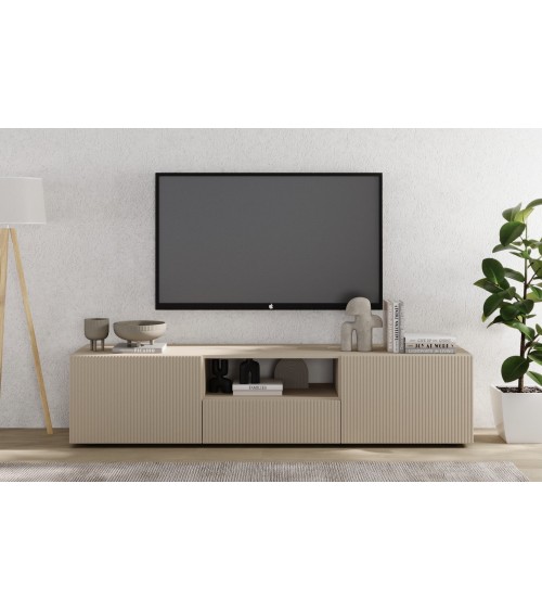Meuble TV 2 portes, 1 tiroir Rio cashmere - 184 x 42 x 42,5cm