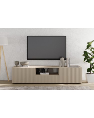 Meuble TV 2 portes, 1 tiroir Rio cashmere - 184 x 42 x 42,5cm