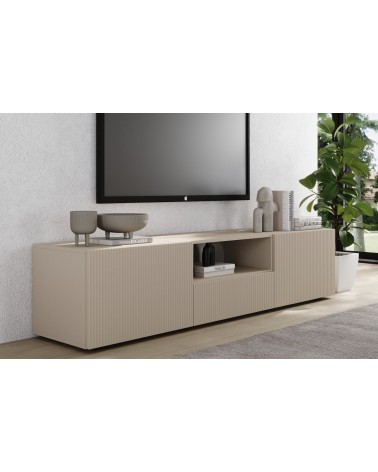 Meuble TV 2 portes, 1 tiroir Rio cashmere - 184 x 42 x 42,5cm