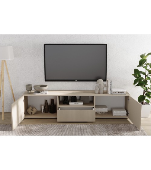 Meuble TV 2 portes, 1 tiroir Rio cashmere - 184 x 42 x 42,5cm