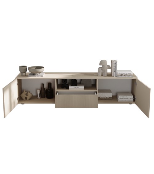 Meuble TV 2 portes, 1 tiroir Rio cashmere - 184 x 42 x 42,5cm