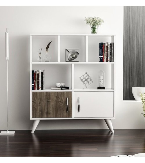 Bibliothèque DUCKY I 90 cm blanc et bois