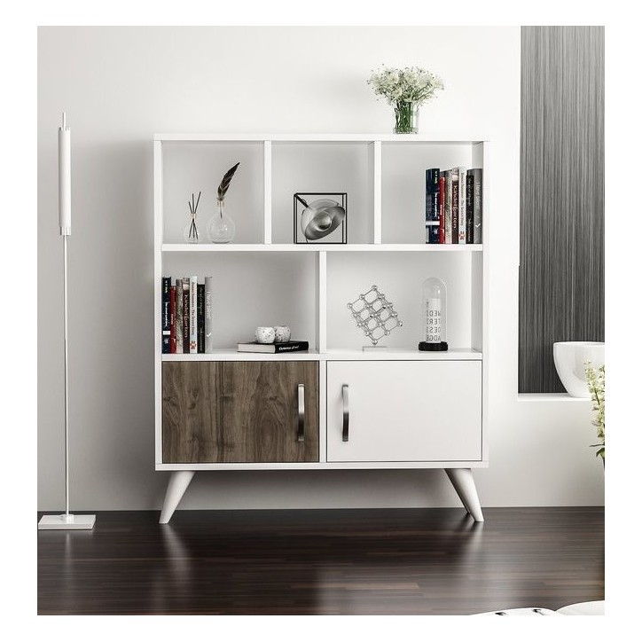 Bibliothèque DUCKY I 90 cm blanc et bois
