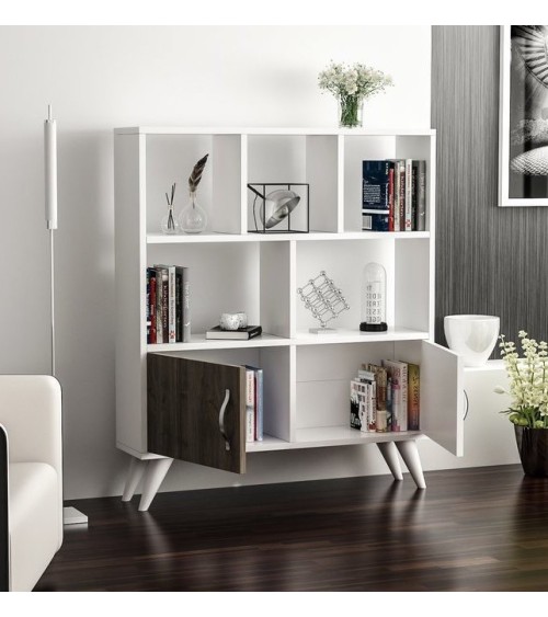 Bibliothèque DUCKY I 90 cm blanc et bois