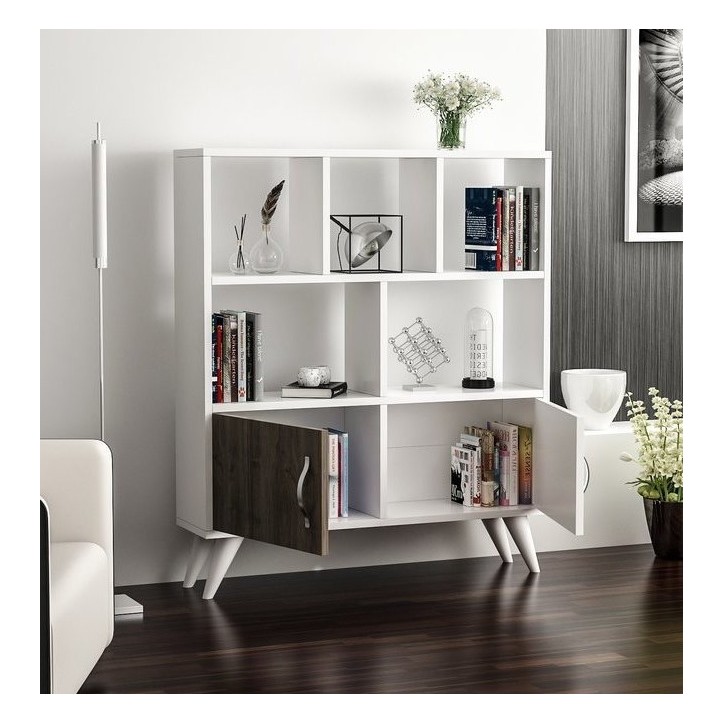 Bibliothèque DUCKY I 90 cm blanc et bois