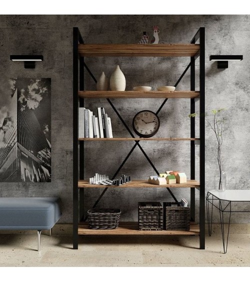 Bibliothèque ILYA 90 cm bois et métal noir