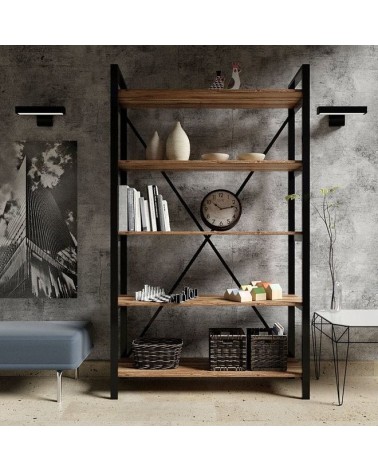 Bibliothèque ILYA 90 cm bois et métal noir