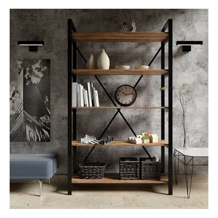 Bibliothèque ILYA 90 cm bois et métal noir