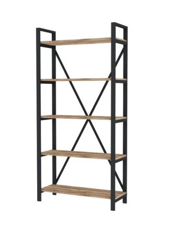Bibliothèque ILYA 90 cm bois et métal noir