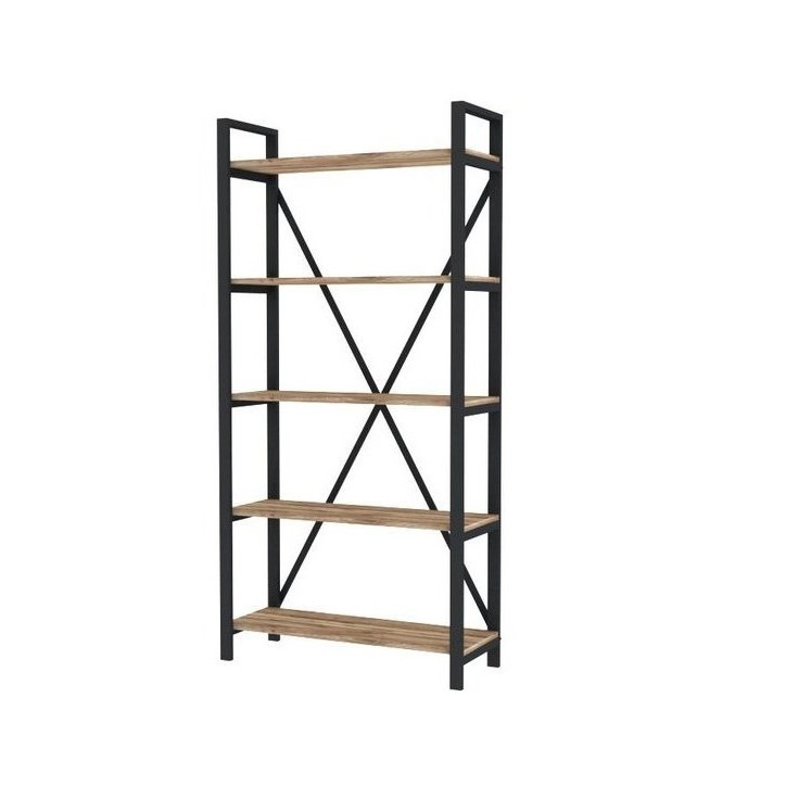 Bibliothèque ILYA 90 cm bois et métal noir