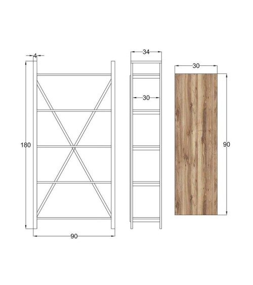 Bibliothèque ILYA 90 cm bois et métal noir