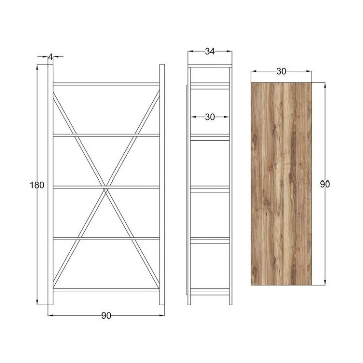 Bibliothèque ILYA 90 cm bois et métal noir