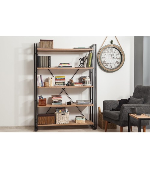 Bibliothèque COSMO 130 cm bois et métal noir