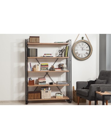 Bibliothèque COSMO 130 cm bois et métal noir