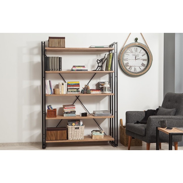 Bibliothèque COSMO 130 cm bois et métal noir