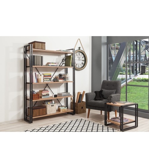 Bibliothèque COSMO 130 cm bois et métal noir