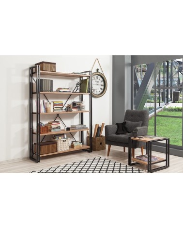 Bibliothèque COSMO 130 cm bois et métal noir