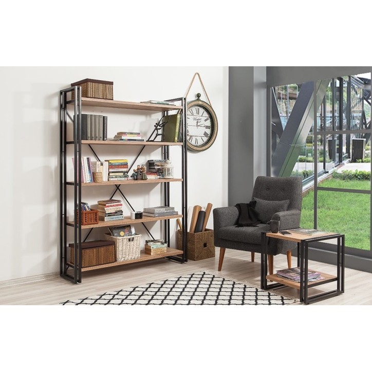 Bibliothèque COSMO 130 cm bois et métal noir