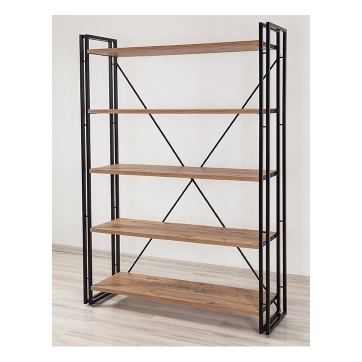 Bibliothèque COSMO 130 cm bois et métal noir