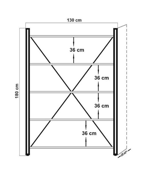 Bibliothèque COSMO 130 cm bois et métal noir