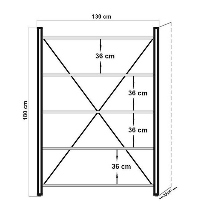 Bibliothèque COSMO 130 cm bois et métal noir